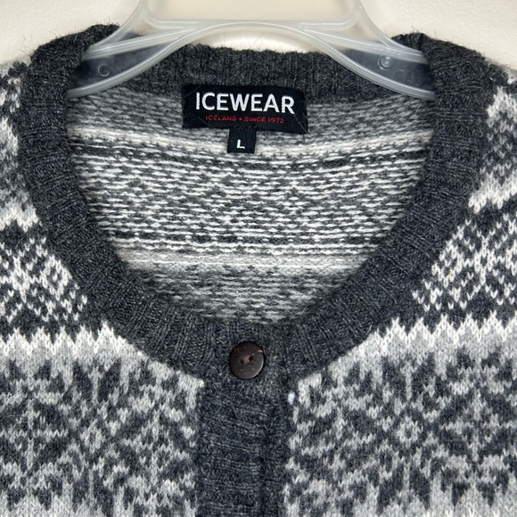 Icewear Fair Isle Icelandic Nordic gray white wool button up cardigan size Large - Picture 4 of 5